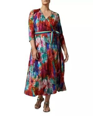 NWT Marina Rinaldi Ornare Wrap Dress multicolor striped grosgrain Flowy US 12-14